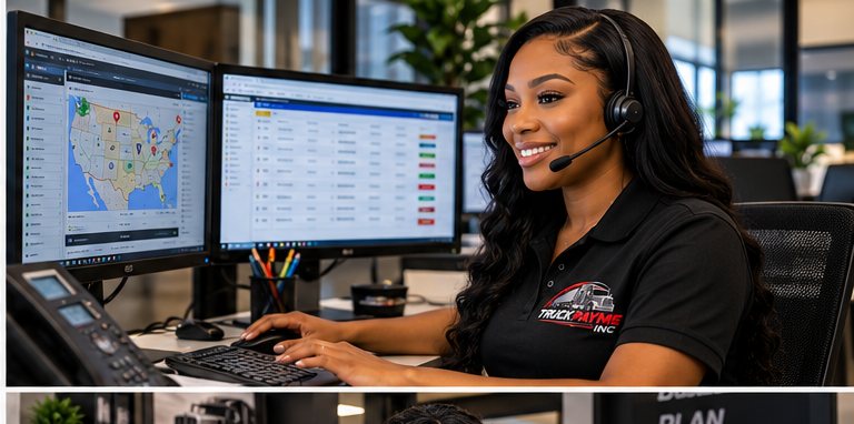 Dispatcher with a headset at the TRUCKUPAYME INC dispatch desk